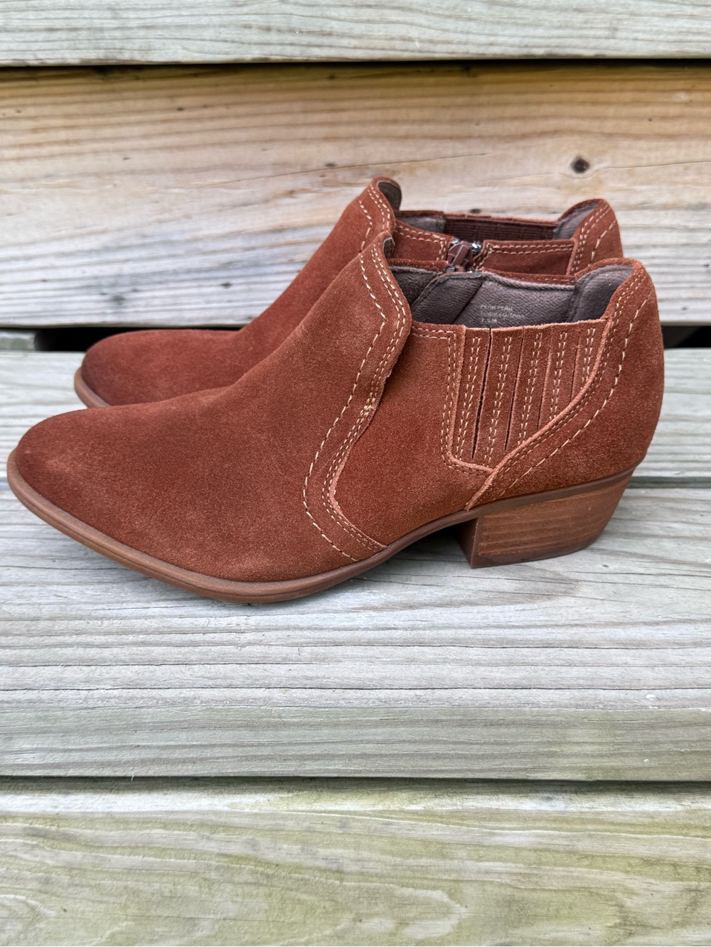 Earth Suede Ankle Bootie Peak Peru Brown Leather Shootie Tobacco Zip Western 7.5